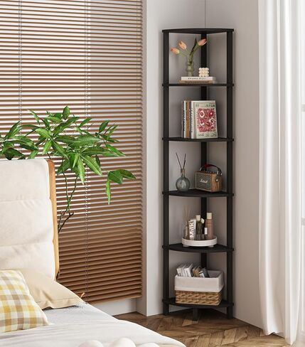 Corner Shelf, 5-Tier Corner Bookshelf, Industrial Corner Ladder Shelf, Modern Display Shelf for Living Room, Bedroom, Kitchen, Home Office, White UJSJ001W in Kuwait