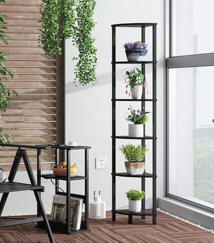 Corner Shelf, 5-Tier Corner Bookshelf, Industrial Corner Ladder Shelf, Modern Display Shelf for Living Room, Bedroom, Kitchen, Home Office, White UJSJ001W in Kuwait