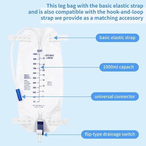 4 حزمة 2000 مل أكياس القسطرة للرجال والنساء ، حقيبة الصرف الصحي البولية مع غرفة مضادة للتراجع ، كيس البول مع حجم 2000 مل ، 48 "أنبوب الصرف ، مقاطع وخطاف معلقة in Kuwait
