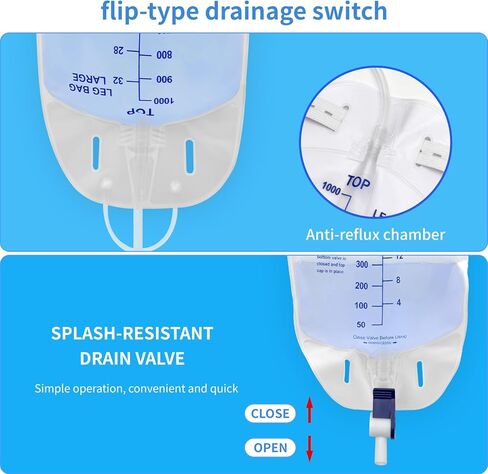 4 حزمة 2000 مل أكياس القسطرة للرجال والنساء ، حقيبة الصرف الصحي البولية مع غرفة مضادة للتراجع ، كيس البول مع حجم 2000 مل ، 48 "أنبوب الصرف ، مقاطع وخطاف معلقة in Kuwait