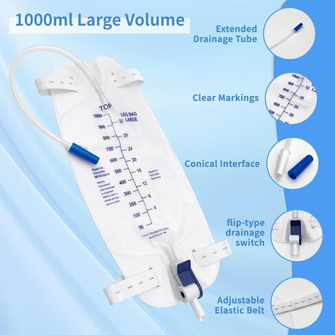 4 حزمة 2000 مل أكياس القسطرة للرجال والنساء ، حقيبة الصرف الصحي البولية مع غرفة مضادة للتراجع ، كيس البول مع حجم 2000 مل ، 48 "أنبوب الصرف ، مقاطع وخطاف معلقة in Kuwait