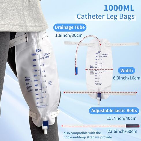 4 حزمة 2000 مل أكياس القسطرة للرجال والنساء ، حقيبة الصرف الصحي البولية مع غرفة مضادة للتراجع ، كيس البول مع حجم 2000 مل ، 48 "أنبوب الصرف ، مقاطع وخطاف معلقة in Kuwait