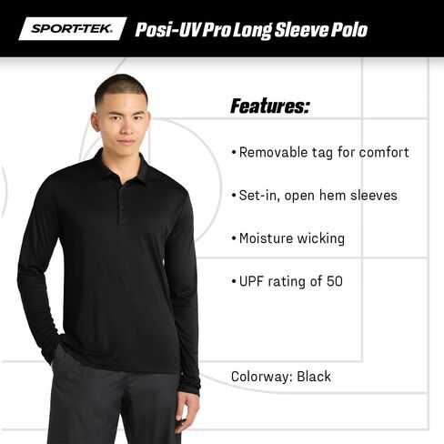 SPORT-TEK Unisex Posi-UV Pro Long Sleeve Polo | Classic Fit Collared Shirt for Men & Women, UPF 50 Protection for Wear & Work in Saudi Arabia