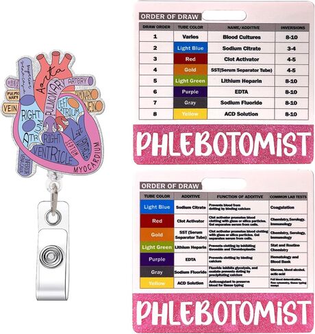 Phlebotomy Badge Reel and Order of Draw Badge Card, Funny Retractable ID Holder with Metal Clip and Vertical Buddy, Phlebotomy Essentials and Phlebotomist Gifts in Saudi Arabia