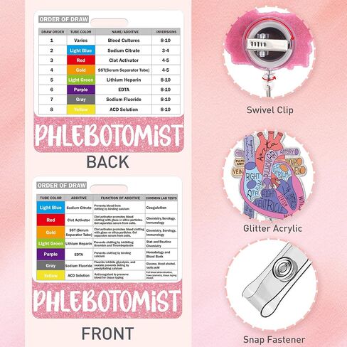 Phlebotomy Badge Reel and Order of Draw Badge Card, Funny Retractable ID Holder with Metal Clip and Vertical Buddy, Phlebotomy Essentials and Phlebotomist Gifts in Saudi Arabia
