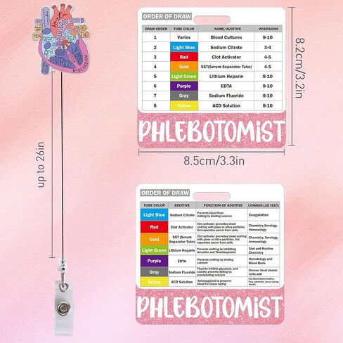 Phlebotomy Badge Reel and Order of Draw Badge Card, Funny Retractable ID Holder with Metal Clip and Vertical Buddy, Phlebotomy Essentials and Phlebotomist Gifts in Saudi Arabia