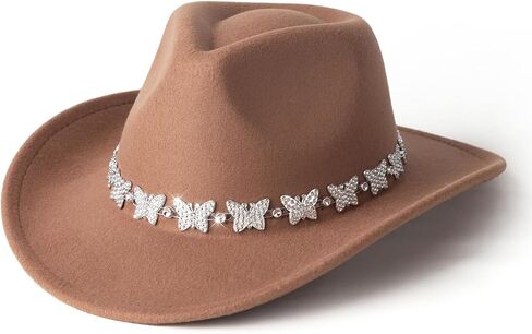Gossifan Western Cowboy Hat for Men Women Wide Brim Felt Fedora Cowgirl Hats with Buckle Belt in Kuwait