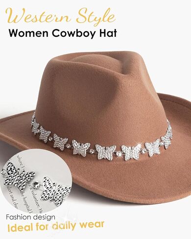 Gossifan Western Cowboy Hat for Men Women Wide Brim Felt Fedora Cowgirl Hats with Buckle Belt in Kuwait