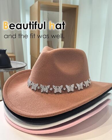 Gossifan Western Cowboy Hat for Men Women Wide Brim Felt Fedora Cowgirl Hats with Buckle Belt in Kuwait