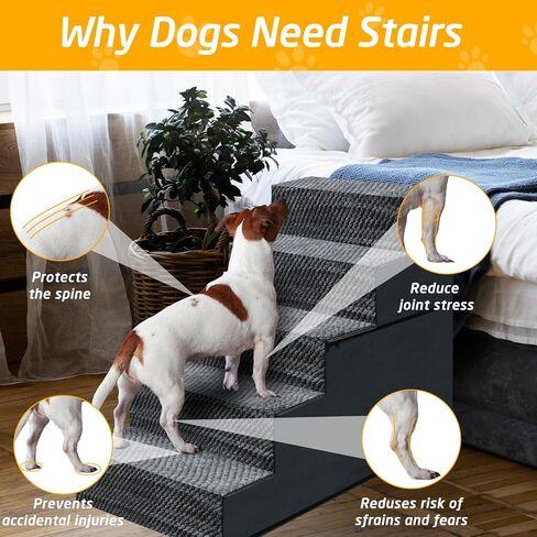 28" H Dog Stairs for Large Dogs 6-Steps Dog Ramps for High Beds and Couch Non-Slip Extra Wide Pet Stairs for Old Dogs and Puppy and Cat - Stable & Durable Pet Steps with Machine Washable Cover Indoor in Saudi Arabia