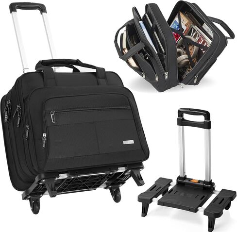GMAK Rolling Laptop Bag for Women Men, Wheeled Briefcase with Removable Trolley, 17.3 Inch Laptop Bag Overnight Roller Case Computer Bags for Work/Business/Travel Carry On Bag with Wheels, Black in Kuwait