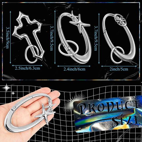 nosiny 3 pcs y2k keychains cool cont carabiner sliver y2k key ring cool belt belt loop mallder buckle buckle for men women backpack pres pett pett punk gothic accessories in Kuwait