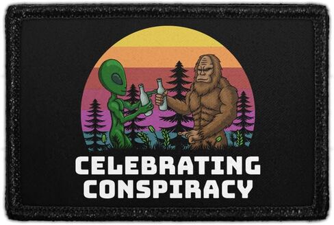 Alien & Bigfoot Shaking Hands | Hook and Loop Attach for Hats, Jeans, Vest, Coat | 2x3 in | by Pull Patch in Saudi Arabia
