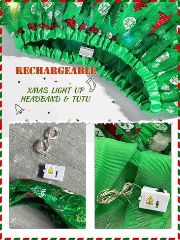 DRESBE Christmas Light Up Headband Skirt LED Xmas Costume Set Glow Hair Accessories Christmas Tree Tutus for Women(2pcs) (Red) in Kuwait