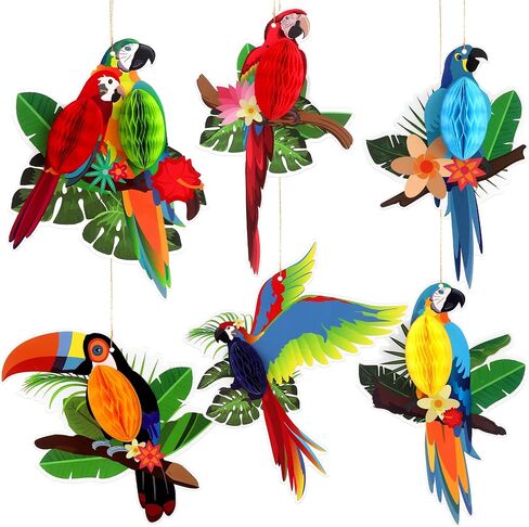 Katchon ، Big Tropical Birds Honeycomb Cletouts - Pack of 6 | | قواطع قرص العسل لزخارف حفل الغابة | ديكورات حفلة لوا | ديكورات الغابات المطيرة الاستوائية in Saudi Arabia