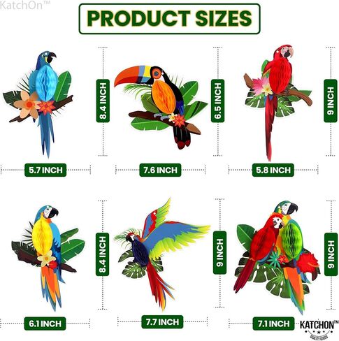 Katchon ، Big Tropical Birds Honeycomb Cletouts - Pack of 6 | | قواطع قرص العسل لزخارف حفل الغابة | ديكورات حفلة لوا | ديكورات الغابات المطيرة الاستوائية in Saudi Arabia
