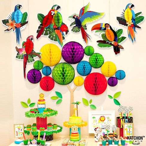 Katchon ، Big Tropical Birds Honeycomb Cletouts - Pack of 6 | | قواطع قرص العسل لزخارف حفل الغابة | ديكورات حفلة لوا | ديكورات الغابات المطيرة الاستوائية in Saudi Arabia