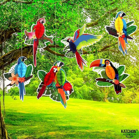Katchon ، Big Tropical Birds Honeycomb Cletouts - Pack of 6 | | قواطع قرص العسل لزخارف حفل الغابة | ديكورات حفلة لوا | ديكورات الغابات المطيرة الاستوائية in Saudi Arabia
