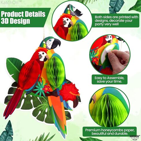 Katchon ، Big Tropical Birds Honeycomb Cletouts - Pack of 6 | | قواطع قرص العسل لزخارف حفل الغابة | ديكورات حفلة لوا | ديكورات الغابات المطيرة الاستوائية in Saudi Arabia