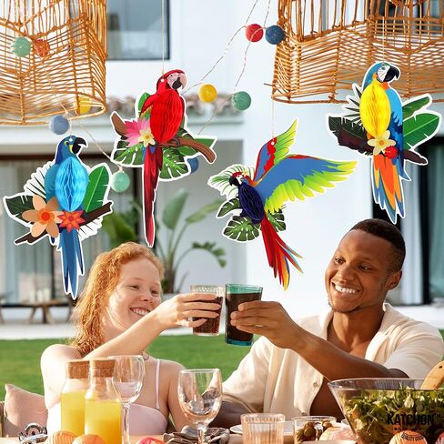 Katchon ، Big Tropical Birds Honeycomb Cletouts - Pack of 6 | | قواطع قرص العسل لزخارف حفل الغابة | ديكورات حفلة لوا | ديكورات الغابات المطيرة الاستوائية in Saudi Arabia