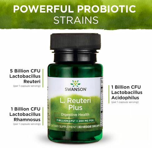 سوانسون ل. رويتيري بروبيوتيك زائد ث/ل. Rhamnosus L. acidophilus & fos prebiotic support - يعزز صحة الأمعاء مع 7 مليارات CFU للفرد - (30 كبسولات الخضروات) in Saudi Arabia