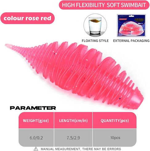 Soft Swimbait Lures, Soft Plastic Fishing Lures Kit, Bass Fishing Lure Swim Baits with 5 Color, Threaded Small Needle Tail for Trout, Crappie, Bass, Redfish, Freshwater, Saltwater in Saudi Arabia