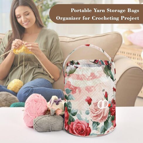 Tatenale Crochet Bag Bag Bag Bag Bag Bag Bag Bag مع جيوب ومتعامل مع منظم تخزين الغزل المحمول متشابك 8.3x11 بوصة القطة الظهر in Kuwait