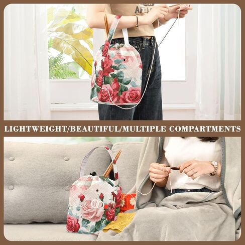 Tatenale Crochet Bag Bag Bag Bag Bag Bag Bag Bag مع جيوب ومتعامل مع منظم تخزين الغزل المحمول متشابك 8.3x11 بوصة القطة الظهر in Kuwait
