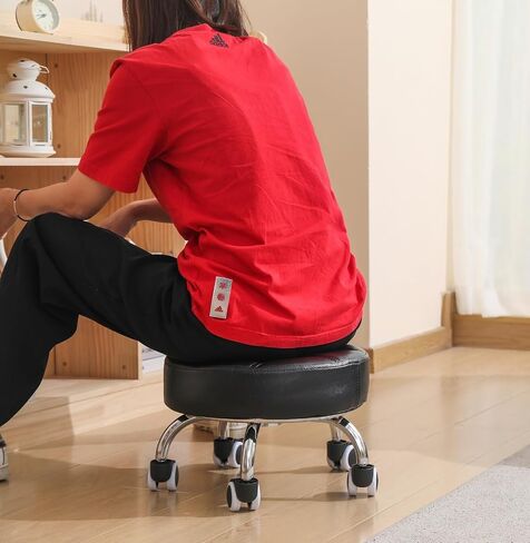 Kaleurrier Low Leight Rolling Stool - كرسي براز قصير الثقيل مع عجلات منخفضة إلى أرضية - براز مقعد صغير للمكتب المنزلي لتصليح Mechanic Mechanic Padicure Clibrary Clibrary Camel in Kuwait