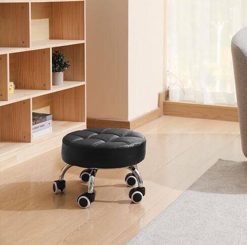 Kaleurrier Low Leight Rolling Stool - كرسي براز قصير الثقيل مع عجلات منخفضة إلى أرضية - براز مقعد صغير للمكتب المنزلي لتصليح Mechanic Mechanic Padicure Clibrary Clibrary Camel in Kuwait
