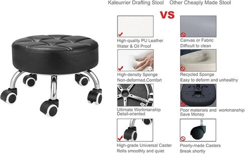Kaleurrier Low Leight Rolling Stool - كرسي براز قصير الثقيل مع عجلات منخفضة إلى أرضية - براز مقعد صغير للمكتب المنزلي لتصليح Mechanic Mechanic Padicure Clibrary Clibrary Camel in Kuwait