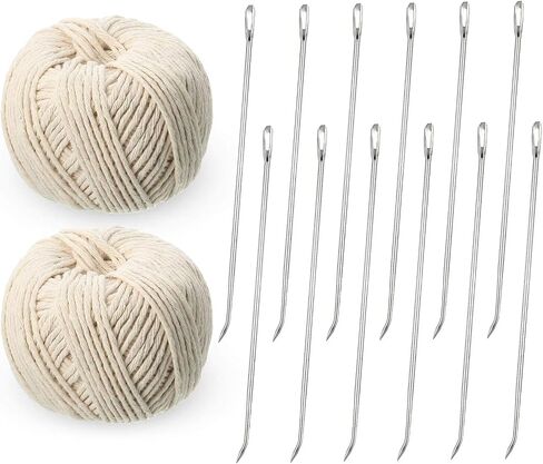 7 Pieces Poultry Lacing Kit Turkey Lacer 7 Inch Roasting Supplies Meat Trussing Needle Stainless Steel Pin and Twine Cooking Twine for Trussing, Tying Poultry Meat, Pig, Roasting Turkey in Saudi Arabia
