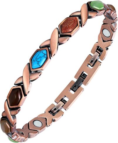 Feraco Pure Copper Bracelets for Women, Ultra Strength Magnetic Bracelet with 3800 Gauss Magnets & Natural Turquoise & Stones, Adjustable, Jewelry Gift in Saudi Arabia