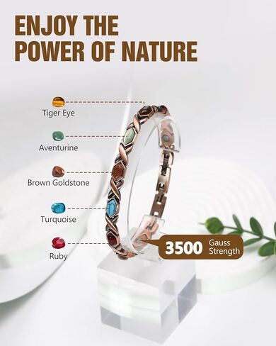 Feraco Pure Copper Bracelets for Women, Ultra Strength Magnetic Bracelet with 3800 Gauss Magnets & Natural Turquoise & Stones, Adjustable, Jewelry Gift in Saudi Arabia