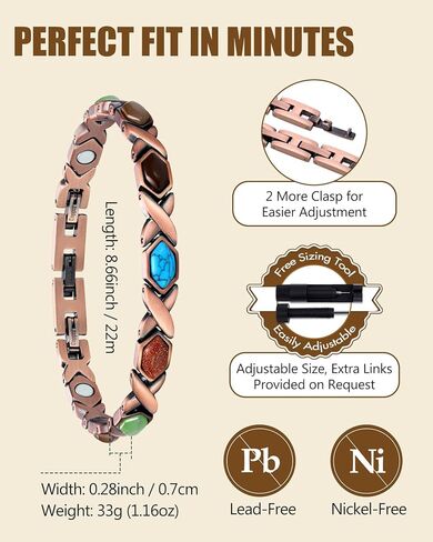 Feraco Pure Copper Bracelets for Women, Ultra Strength Magnetic Bracelet with 3800 Gauss Magnets & Natural Turquoise & Stones, Adjustable, Jewelry Gift in Saudi Arabia