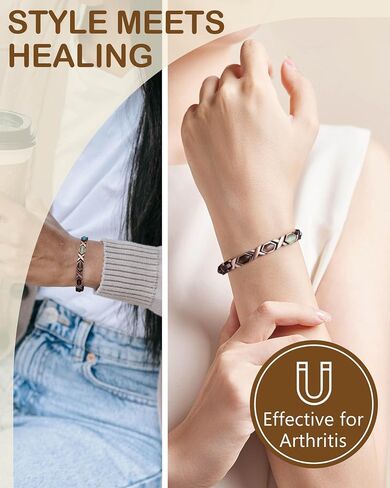 Feraco Pure Copper Bracelets for Women, Ultra Strength Magnetic Bracelet with 3800 Gauss Magnets & Natural Turquoise & Stones, Adjustable, Jewelry Gift in Saudi Arabia