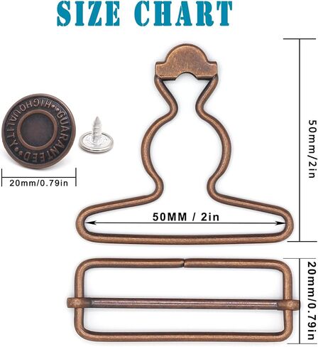 2 Sets 2 inch Overall Buckles Replacement, Metal Suspender Buckle Overall Clips with Buckle Slider and Buttons(Silver) in Kuwait