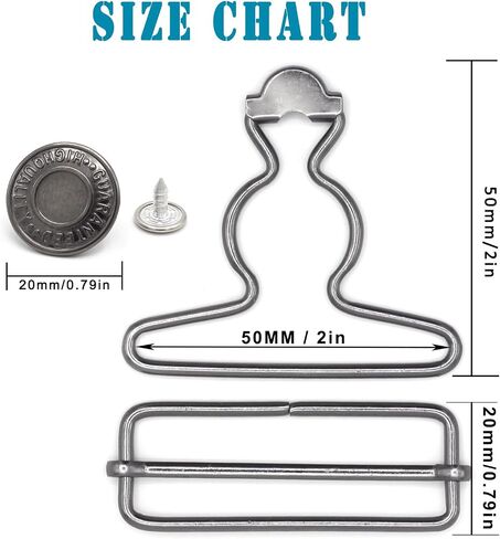 2 Sets 2 inch Overall Buckles Replacement, Metal Suspender Buckle Overall Clips with Buckle Slider and Buttons(Silver) in Kuwait