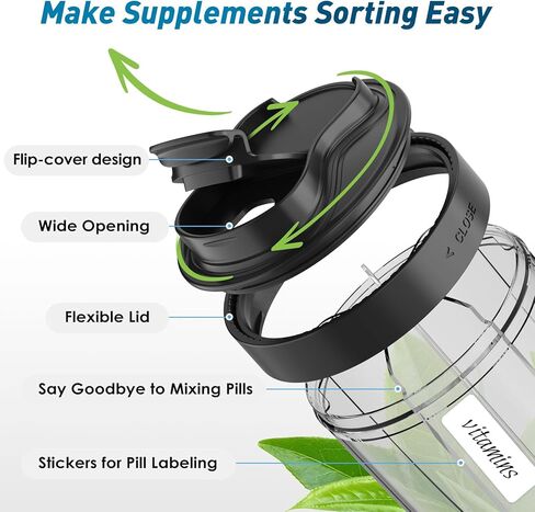 7-Compartment Pill Dispenser & Organizer - Large Supplement Organizer for Travel, Anti-Mixing Design, BPA-Free with Strap & 20 Sticky Labels(Light Blue) in Kuwait