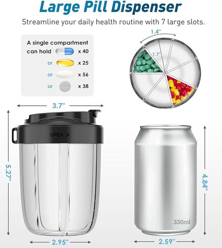 7-Compartment Pill Dispenser & Organizer - Large Supplement Organizer for Travel, Anti-Mixing Design, BPA-Free with Strap & 20 Sticky Labels(Light Blue) in Kuwait