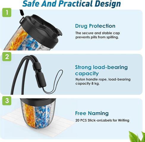 7-Compartment Pill Dispenser & Organizer - Large Supplement Organizer for Travel, Anti-Mixing Design, BPA-Free with Strap & 20 Sticky Labels(Light Blue) in Kuwait