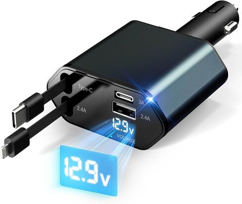 شاحن سيارة قابل للسحب مع ضوء النجوم والروائح العطرية ، 5 في 1 USB C محول شاحن السيارات الشاحن السريع شاحن سيارة شاحن للسيارة الأساسية لشاحن زيت زيت iPhone 16 15 14 13 12 11 و Android in Saudi Arabia