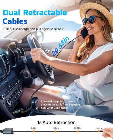 شاحن سيارة قابل للسحب مع ضوء النجوم والروائح العطرية ، 5 في 1 USB C محول شاحن السيارات الشاحن السريع شاحن سيارة شاحن للسيارة الأساسية لشاحن زيت زيت iPhone 16 15 14 13 12 11 و Android in Saudi Arabia
