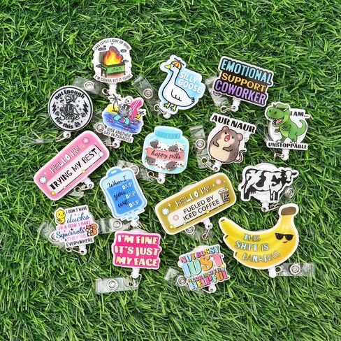 16Pcs Funny Badge Reel Accessories Bulk Nurse Healthcare Nursing Student Medical Badge Holder Retractable Pack Cute Silly Goose Dinosaur Xray Badge Clip LPN RN CNA Social Worker ID Tag Name Card in Kuwait