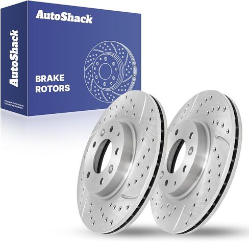 AutoShack Black Hat Drilled and Slotted Brake Rotors Front Brake Rotor Replacement Kit for 2006-2012 Ford Fusion 2006-2013 Mazda 6 2006 Lincoln Zephyr 2007-2012 MKZ 2006-2011 Mercury Milan PR64144LR in Saudi Arabia