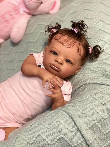 Anano Reborn Baby Dolls Silicone Vinyl Full Body Black Girl 18 Inch Reborn Toddler Dolls Silicone Baby African American Black Newborn Baby Dolls with Hand Implanted Soft Hair in Saudi Arabia