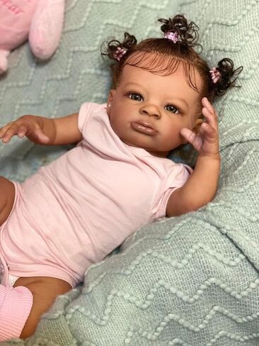 Anano Reborn Baby Dolls Silicone Vinyl Full Body Black Girl 18 Inch Reborn Toddler Dolls Silicone Baby African American Black Newborn Baby Dolls with Hand Implanted Soft Hair in Saudi Arabia
