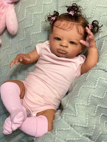 Anano Reborn Baby Dolls Silicone Vinyl Full Body Black Girl 18 Inch Reborn Toddler Dolls Silicone Baby African American Black Newborn Baby Dolls with Hand Implanted Soft Hair in Saudi Arabia