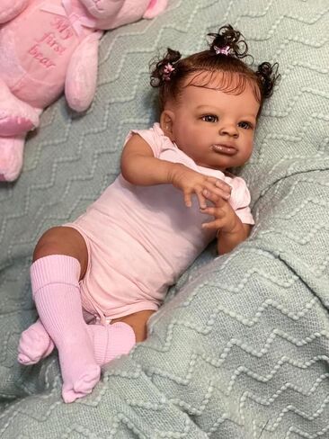 Anano Reborn Baby Dolls Silicone Vinyl Full Body Black Girl 18 Inch Reborn Toddler Dolls Silicone Baby African American Black Newborn Baby Dolls with Hand Implanted Soft Hair in Saudi Arabia