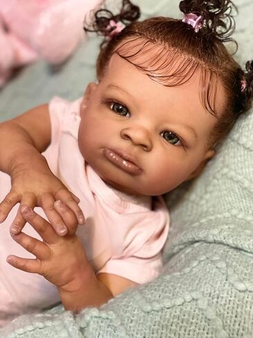 Anano Reborn Baby Dolls Silicone Vinyl Full Body Black Girl 18 Inch Reborn Toddler Dolls Silicone Baby African American Black Newborn Baby Dolls with Hand Implanted Soft Hair in Saudi Arabia